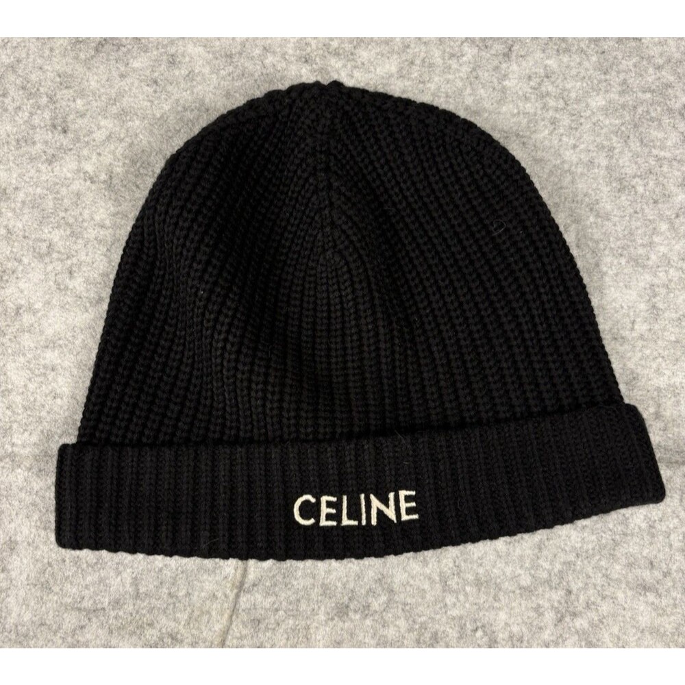 CELINE 21SS Embroidered Front Logo Knit Laine Wool Angola Hat Beanie | 2A41L734L